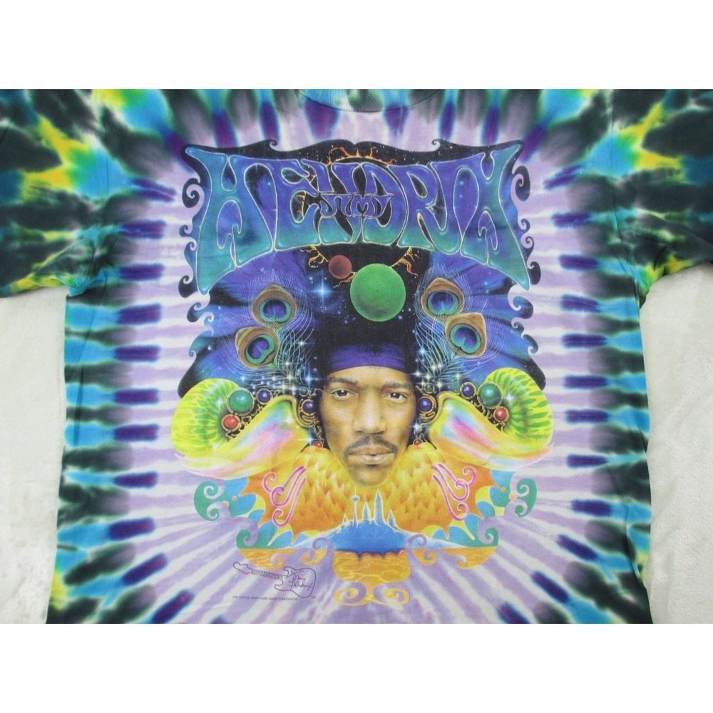 VINTAGE‎ Jimi Hendrix Shirt Mens Extra Large Blue Tie Dye Single Stitch Music* - Picture 4 of 13